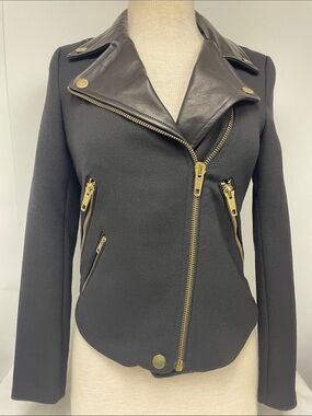 Zara Black Moto-Style Jacket with Gold Hardware, Size M